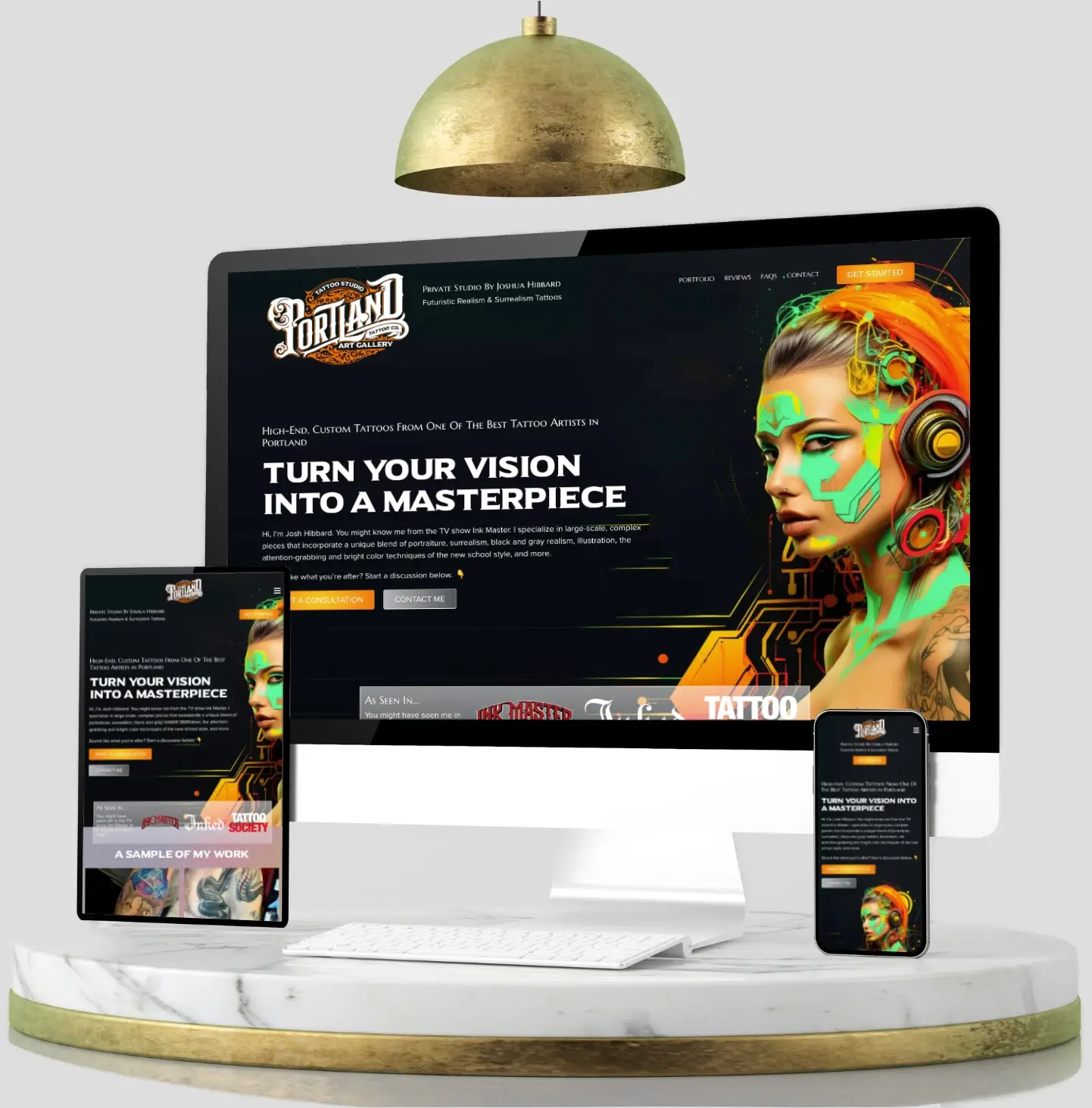 Screenshots of tattoo shop web design for Portland Tattoo Co